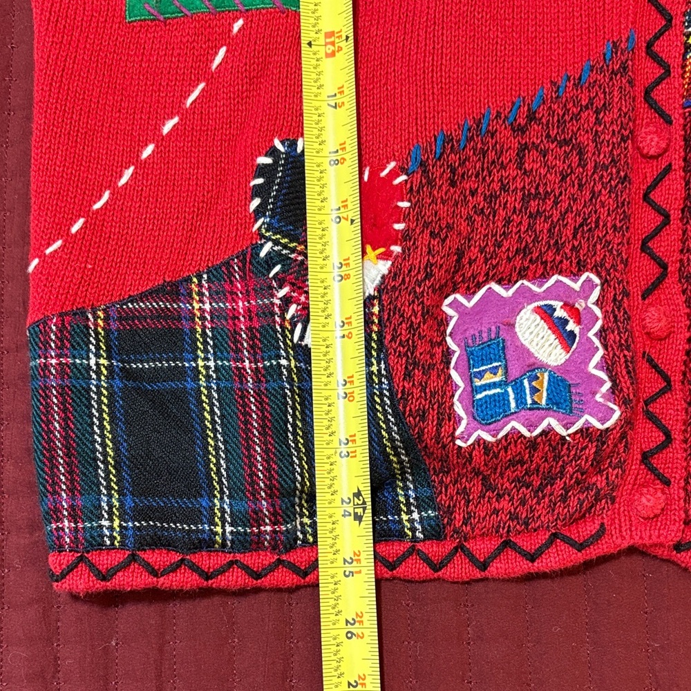 Designers Originals Studio Joy Festive Red Patchwork Christmas Cardigan Size 1X - Picture 8 of 15